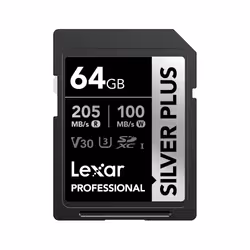 Lexar Professional SILVER PLUS, 64 Go, SDXC, Classe 3, UHS-I, 205 Mo/s, 100 Mo/s