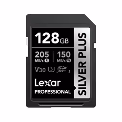 Lexar Professional SILVER PLUS, 128 Go, SDXC, Classe 3, UHS-I, 150 Mo/s, 205 Mo/s