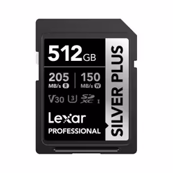 Lexar Professional SILVER PLUS, 512 Go, SDXC, UHS-I, 205 Mo/s, 150 Mo/s, Class 3 (U3)