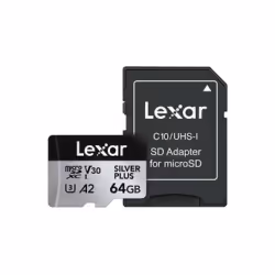 Lexar Professional SILVER PLUS, 64 Go, MicroSDXC, Classe 3, UHS-I, 205 Mo/s, 100 Mo/s