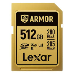 LEXAR Carte SDXC Pro Gold Series ARMOR UHS-II 512 Go V60 IP68 Stainless Steel R280/W210