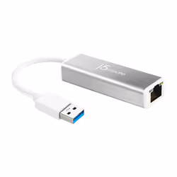j5create JUE130-N Adaptateur USB™ 3.0 vers Gigabit Ethernet, Avec fil, USB, Ethernet, 1000 Mbit/s, Argent, Blanc