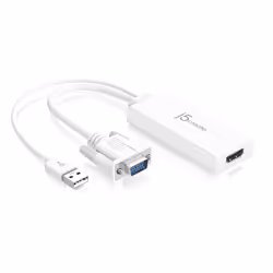 j5create JDA214-N Adaptateur audio vidéo VGA vers HDMI™, 0,176 m, VGA, USB A, HDMI, Mâle, Femelle, USB