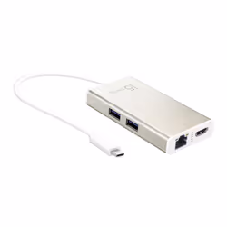 j5create JCA374-N Multi-Adaptateur USB-C®, Avec fil, USB Type-C, 60 W, 10,100,1000 Mbit/s, Or, Blanc, Metallic Champagne
