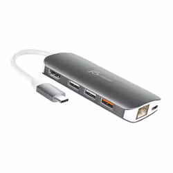 j5create JCD383-N Multi Adaptateur USB-C™ 9-en-1, USB 3.2 Gen 1 (3.1 Gen 1) Type-C, 10,100,1000 Mbit/s, Argent, Blanc, MicroS ...