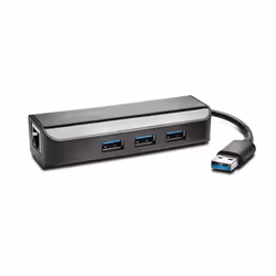 Kensington Adaptateur Ethernet et hub 3 ports USB 3.0 — Noir, Avec fil, USB, Ethernet, 5000 Mbit/s, Noir