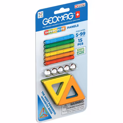 Geomag - EcoFriendly 15 pcs Panels supercolor, Jouet à aimant néodyme, 5 an(s), Multicolore