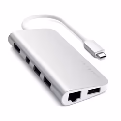 Satechi ST-TCMM8PAS, Avec fil, USB 3.2 Gen 1 (3.1 Gen 1) Type-C, 49 W, 10,100,1000 Mbit/s, Argent, MicroSD (TransFlash), SD
