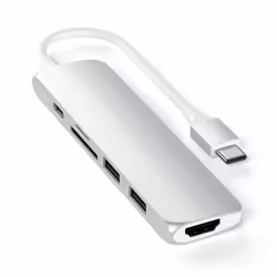 Satechi ST-SCMA2S, Avec fil, USB 3.2 Gen 1 (3.1 Gen 1) Type-C, 60 W, Argent, MicroSD (TransFlash), SD, 4K Ultra HD