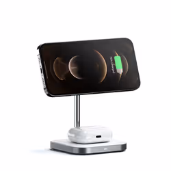 Satechi ST-WMCS2M chargeur d'appareils mobiles Écouteurs, Smartphone Argent, Blanc USB Recharge sans fil Intérieure