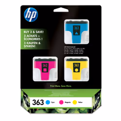 HP 363 3-pack Cyan/Magenta/Yellow Ink Cartridges, Encre à pigments, 3 pièce(s)