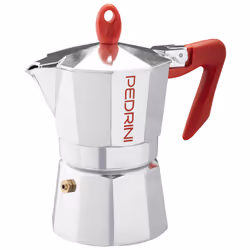 Pedrini 9083-0, Cafetière à moka, Rouge, Acier inoxydable, Aluminium, 3 tasses, 85 mm, 150 mm