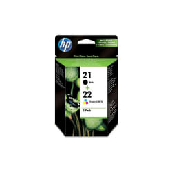 HP 21 (noir) / 22 (trois couleurs) pack de 2 cartouches d'encre authentiques