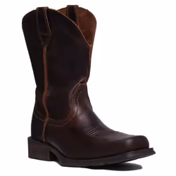 Bottes de cowboy western Ariat Rambler en cuir pleine fleur pour hommes - Brun - Taille 42 - Technologie ATS