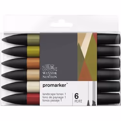 WINSOR & NEWTON Promarker - Coffret de 6 marqueurs - Tons de Paysage