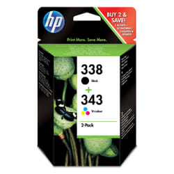 HP 338 (noir) / 343 (trois couleurs) pack de 2 cartouches d'encre authentiques