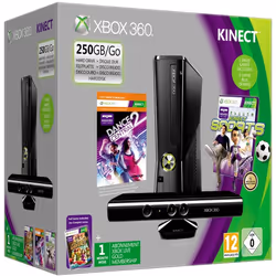 Microsoft Xbox 360 Slim 250GB + Kinect + Dance Central 2 + Kinect Adventures + Kinect Sports 250 Go Wifi Noir