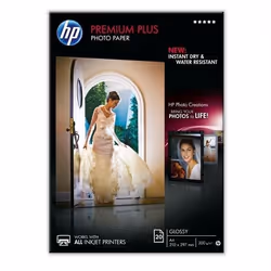 HP Papier photo à finition brillante Premium Plus - 20 feuilles/A4/210 x 297 mm, Gloss, 300 g/m², Laser/a jet d'encre, 20 feu ...