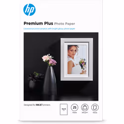 HP Papier photo à finition brillante Premium Plus - 25 feuilles/10 x 15 cm, Gloss, 300 g/m², 10x15 cm, 25 feuilles, Professio ...