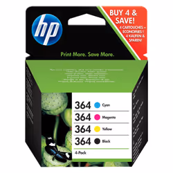 HP Lot de 4 cartouches authentiques d'encre noir/cyan/magenta/jaune 364, Encre à pigments, Encre à colorant, 300 pages, 300 p ...