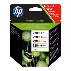 HP 920XL 4-pack High Yield Black/Cyan/Magenta/Yellow Original Ink Cartridges, Rendement élevé (XL), Encre à pigments, Encre à ...