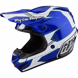 Troy Lee Designs SE4 Polyacrylite Matrix MIPS Casque de motocross, bleu-argent, taille L pour Hommes