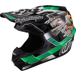 Troy Lee Designs SE4 Polyacrylite Carb MIPS Casque de motocross, noir-vert-argent, taille S pour Hommes