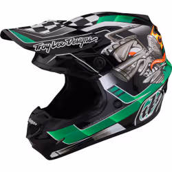 Troy Lee Designs SE4 Polyacrylite Carb MIPS Casque de motocross, noir-vert-argent, taille S pour Hommes