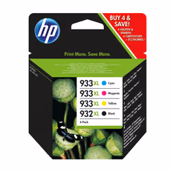 HP 932XL Black/933XL Cyan/Magenta/Yellow 4-pack Original Ink Cartridges, Rendement élevé (XL), Encre à pigments, Encre à pigm ...
