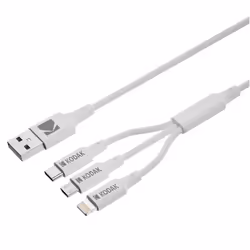 Kodak 30425835, 1 m, USB A, USB C/Micro-USB B/Lightning, 480 Mbit/s, Blanc