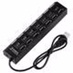 Hub Multiprise - INSTEN - 7 Ports USB 2.0 - Haute Vitesse - Boutons marche-arrêt - Noir