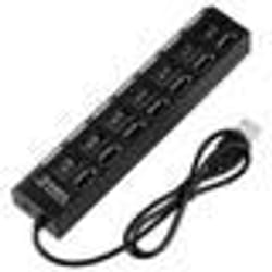 Hub Multiprise - INSTEN - 7 Ports USB 2.0 - Haute Vitesse - Boutons marche-arrêt - Noir