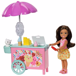 Barbie Club Chelsea Doll and Ice Cream Cart, Poupée mannequin, Femelle, 3 an(s), Fille, Multicolore