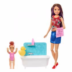 Mattel Barbie - Coffret Babysitter Heure Du Bain - Coffret Poupée Mannequin