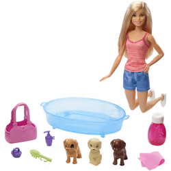 Barbie et le Bain des Chiots blonde - Poupée Mannequin - 3 ans et + - Vue supplémentaire 4
