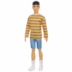 Barbie Fashionistas Poupée Ken T-Shirt Rayé, Poupée mannequin, Mâle, 3 an(s), Fille, Multicolore