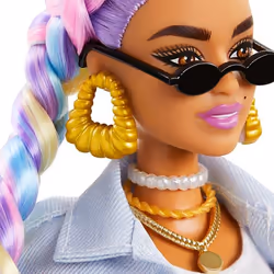 Barbie Extra Doll #5 in Long-Fringe Denim Jacket with Pet Puppy