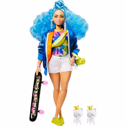 Barbie Extra Doll #4 with Skateboard &amp; 2 Kittens, Poupée mannequin, Femelle, 3 an(s), Fille, Multicolore
