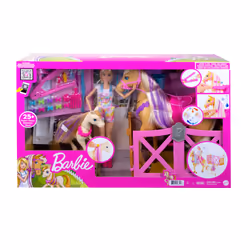 Barbie Coffret Toilettage Des Chevaux Avec Poupée Et Chevaux, Poupée mannequin, Femelle, 3 an(s), Fille, Multicolore