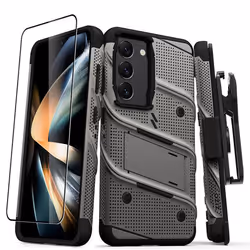 Série ZIZO BOLT - Coque blindée pour Samsung Galaxy S23 avec verre 9H pour écran + support avec support (Gris)