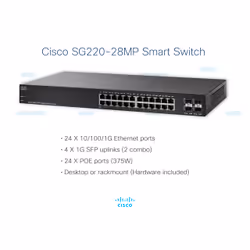 Cisco SG220-28MP Géré L2 Gigabit Ethernet (10/100/1000) Connexion Ethernet, supportant l'alimentation via ce port (PoE) 1U Noir