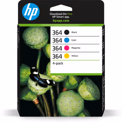 HP 364 pack de 4 cartouches d'encre noir/cyan/magenta/jaune authentiques, Rendement standard, Encre à pigments, Encre à color ...
