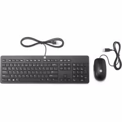 HP Clavier fin et souris USB, Taille réelle (100 %), Avec fil, USB, Clavier à membrane, Noir, Souris incluse