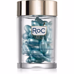 Un sérum à l’acide hyaluronique présenté en capsules pour une peau hydratée et rajeunie.