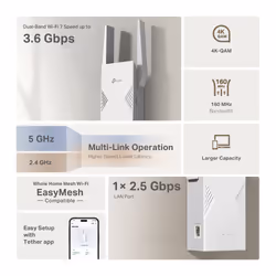 TP-Link BE3600 Émetteur et récepteur réseau Blanc 2500 Mbit/s - Vue supplémentaire 7