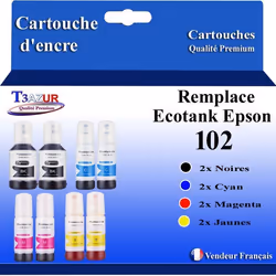 T3AZUR - 8x Recharges compatibles avec Epson EcoTank ET-3750 ET-3850 ET-4750 ET-4850 ET-4856 102