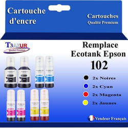 T3AZUR - 8x Recharges compatibles avec Epson EcoTank ET-3750 ET-3850 ET-4750 ET-4850 ET-4856 102