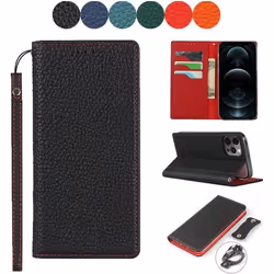 Étui portefeuille - GENERIC - iPhone 12/12 Pro - Cuir véritable - RFID - Noir