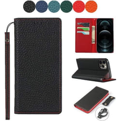 Étui portefeuille - GENERIC - iPhone 12/12 Pro - Cuir véritable - RFID - Noir
