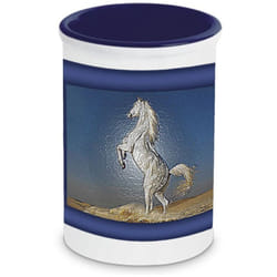 Pot à stylos en céramique Cheval fond bleu